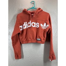 Adidas Cropped Hoodie Sweatshirt Womens Burnt Sienna Orange Spell Out Lo... - $511.24 MXN
