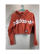 Adidas Cropped Hoodie Sweatshirt Womens Burnt Sienna Orange Spell Out Lo... - $511.24 MXN