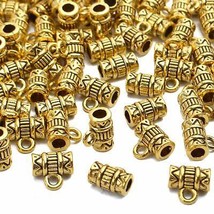 10 Pendant Hangers Jewelry Bails Antiqued Gold Hang Bail Tube Beads 9mm - £4.14 GBP