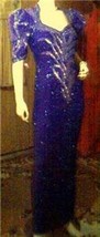 Silk Beaded Amethyst Sequined Formal Pag EAN T Ball Showgirl Cruise Salsa Gown Sz4 - £399.60 GBP
