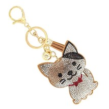 Bling Crystal Tabby Kitty Cat Tassel Keychain Bag Charm - $13.86