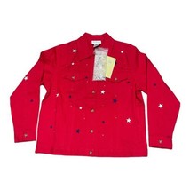 Quacker Factory Denim Jacket Red Stars Medium NEW Fourth Of July Patriotic Top - £37.22 GBP