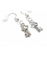 Silver Fish Hook Earrings with Tiny Key Charms - £5.53 GBP