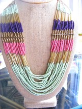 MULTISTRAND NECKLACE  ETHNIC, TRIBAL, SOUTHWESTERN LOOK PINK, MINT GREEN... - £18.89 GBP