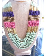 MULTISTRAND NECKLACE  ETHNIC, TRIBAL, SOUTHWESTERN LOOK PINK, MINT GREEN... - £19.00 GBP