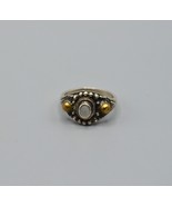 Sterling Two Tone Gold Silver Ring w/ Oval Pearl Setting Size 7.75 Vintage - £26.61 GBP