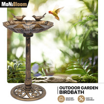 Outdoor Pedestal Solar Pumb Bird Bath Freestanding Bronze Garden Backyar... - $55.99