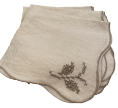 Vintage Ivory Crosstitched Cotton Napkins 14" x 14" Set of 8 - $23.74