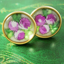 Gorgeous PINK Flower under glass Cufflinks embroidery wedding cuff links florist - £87.61 GBP