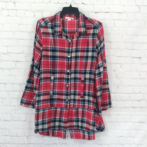 Simply Noelle Flannel Shirt Womens Small Medium Red Plaid Roll Tab Tunic Cotton - £18.92 GBP