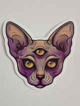Cat Head with Eye on Forehead Multicolor Creepy Sticker Decal Fun Embellishment - £1.80 GBP