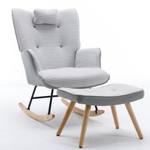 35.5 inch Rocking Chair, Soft Houndstooth Fabric Leather Fabric Rocking ... - £144.09 GBP