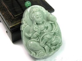 Hand carved natural green jade guanyin buddha zen buddha guanyin pendant - $39.60