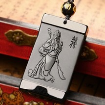 natural Obsidian stone Chinese guanyu good luck gift guangong pendant  - $25.73