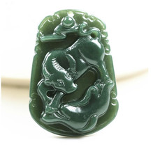 Hand carved natural green jade ox jade gift pendant - £20.99 GBP