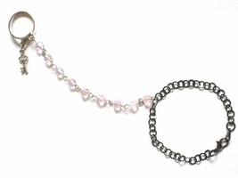 Gunmetal and Pink Slave Bracelet with Connected Ring and Key Charm - £17.38 GBP