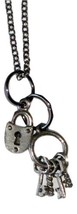 Gunmetal Dark Gray Chain Necklace with Decorative Lock and Keys Charms - £15.98 GBP