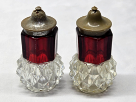 Vintage Ruby &amp; Diamond Point Salt &amp; Pepper Shaker Set - Acrylic Bakelite - $8.89