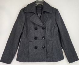 Nine West Jacket Womens 12 Charcoal Gray Wool Blend Button Up Winter Pea Coat - £39.92 GBP