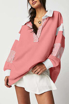 Casual Striped Colorblock Patchwork Collar Sweatshirt - £28.45 GBP