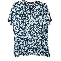 Lady Hagen Womens Pullover Top Blouse XXL Short Sleeve Crew Neck Blue Print - £11.08 GBP