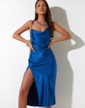 Motel Rocks Shantique Kleid IN Satin Blau (MR70.3) - $28.46