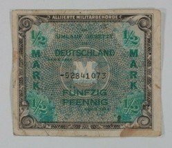 1944 Germany 50 Pfennig Note 1/2 Mark Allied Occupation Currency WW2 - £39.35 GBP