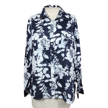 Navy Blue and White Floral Blouse Size Medium  - £19.57 GBP