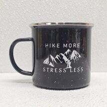 Hike More Stress Less Black White Speckled Enamel Camp Mug Cup - $19.70