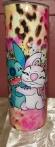 Stitch and Angel Cartoon Pink Cheetah Spots Cup Mug Tumbler 20oz - £15.47 GBP