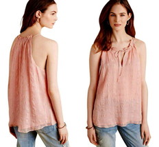 Anthropologie Tender Texture Silk Tank 10 Large Pink Tie Neck Breezy Top Tunic - £28.92 GBP