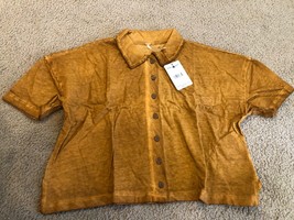 Free People Womens XS Weekend Rush Short Sleeve Crop Top Button Front Copper NWT - £22.30 GBP