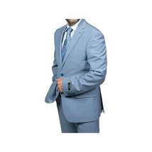Mens DKNY 100% Wool Two Button Notch Lapel Slim fit Shark Texture 1393 Sky Blue image 3