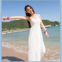 Summer Sun Extra Long Thin V Neck Halter Straps Bohemian Style Beach Maxi Dress  image 3