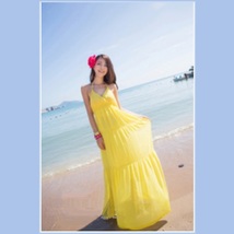 Summer Sun Extra Long Thin V Neck Halter Straps Bohemian Style Beach Maxi Dress  image 4