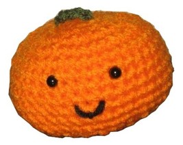 Little Amigurumi Smiling Pumpkin Plush Crocheted, Two Inches Tall - $9.50