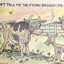 Postcard Don&#39;t Tell Me The Stork Brought Me It&#39;s The Bull VTG Joke Humor 50&#39;s - £10.32 GBP