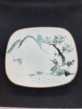 Ceramic Textured Japanese Soy Sauce Dipping Dish Hand Painted Man Tree Ducks - £9.12 GBP
