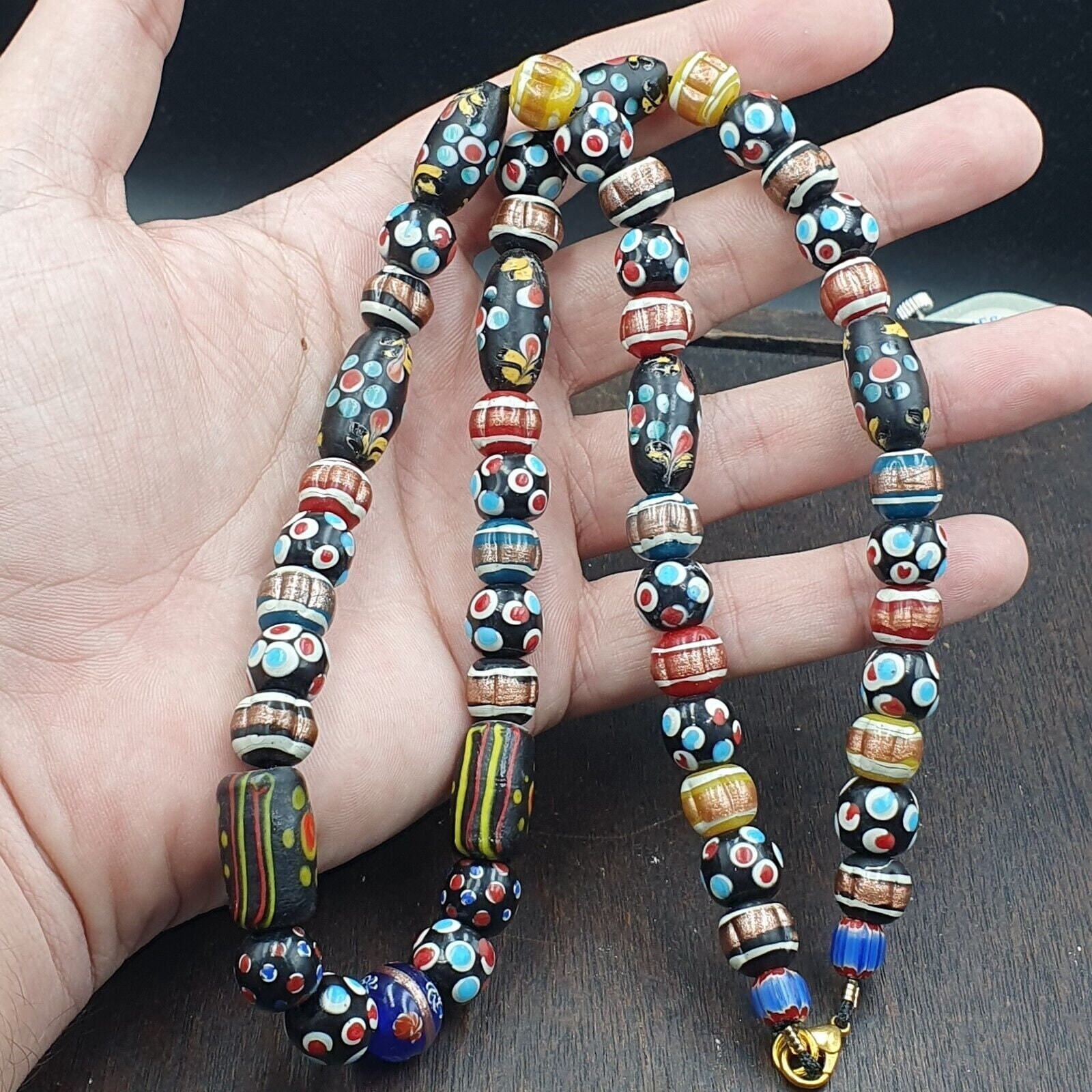 Filo di perle di vetro vintage stile veneziano africano skunk mille occhiRegalo Item image 3