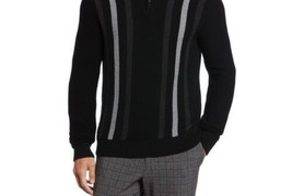 Perry Ellis Men&#39;s Jacquard Stripe Quarter Zip Sweater, Black Sz XXL - $98 - £54.29 GBP
