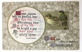 To Wish You a Merry Christmas 1911 PC Embossed Birds Jsarel Warry Poem on Fabric - £9.43 GBP