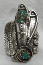 Vintage Native American  Sterling Silver Turquoise 2&quot; Pendant Old Pawn 21g Tava - £156.31 GBP