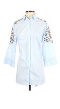 VERTIGO Paris Womens Shirt Blue Button Front 3/4 Sleeve Embroidered Top XS - NEW - £14.51 GBP