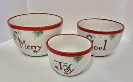 Nesting Bowls Fitz &amp; Floyd Everyday White Porcelain Merry Joy Noel Red G... - $23.64