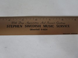 Vintage 12&quot; Metal Ruler Stephen Swedish Music Service Greenfield WI Advertising - £11.66 GBP