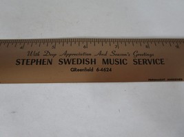 Vintage 12&quot; Metal Ruler Stephen Swedish Music Service Greenfield WI Advertising - £11.09 GBP