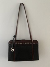 BRIGHTON Black Pebbled Leather &amp;Brown Heart Shoulder Bag Purse C459785 10x7 - £29.48 GBP