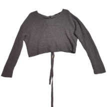 Forever 21 Grey Knit Long Sleeve Cropped Lace Up Back Sweater Size Large - £9.14 GBP