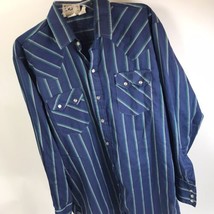 Vintage Western Shirt DC  Brand Saw-Tooth pockets Pearl Snap 17 35 blue stripe - £15.44 GBP