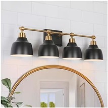 LNC Modern Vanity Light 29&quot; 4-Light Black Plated Brass Accents Metal Bell Shades - £92.57 GBP